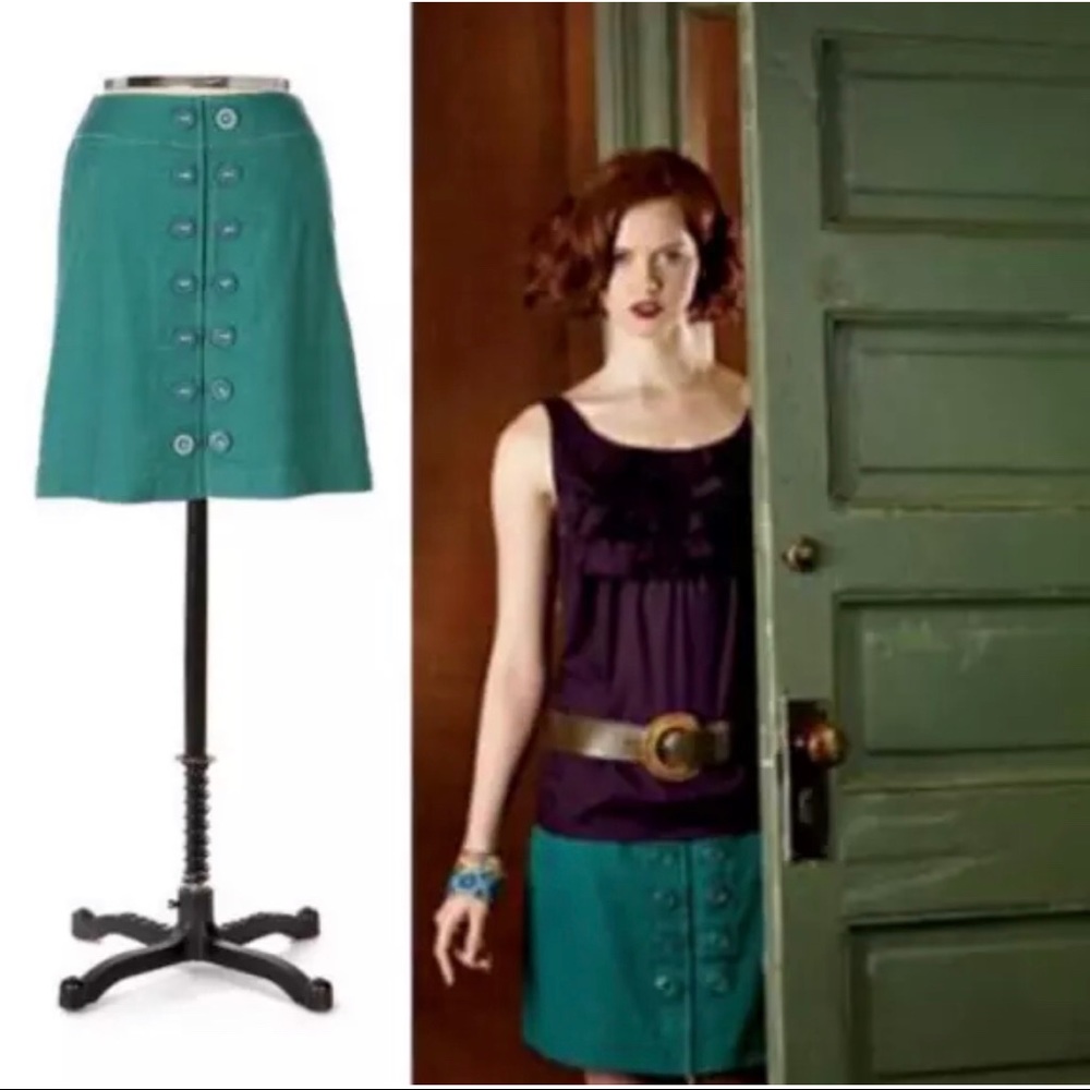 🆕 WITH TAGS ANTHROPOLOGIE Green Button Skirt 6